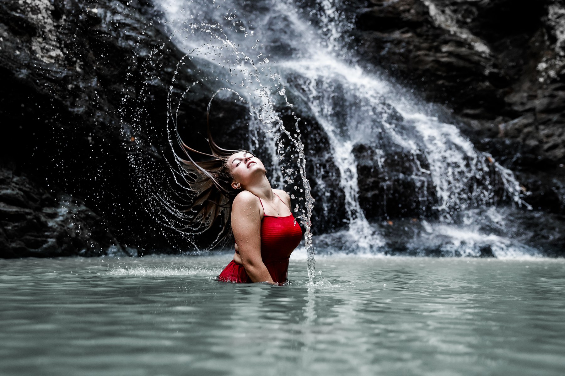 Senior portrait at a waterfall